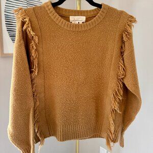 Camel Anthropologie Fringe Sweather